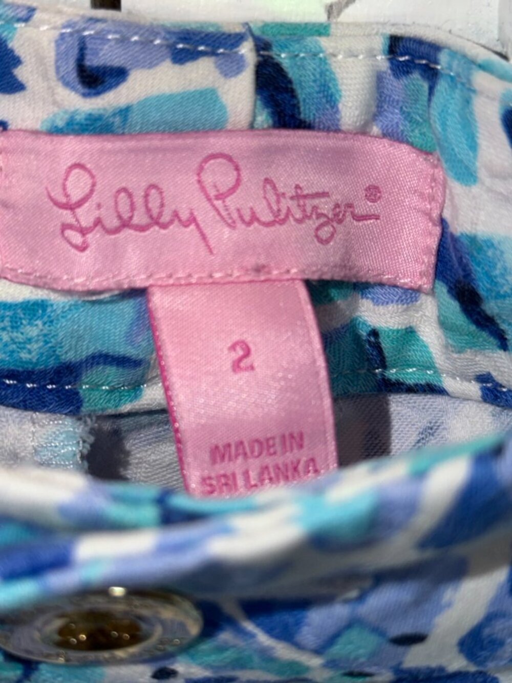 Lilly Pulitzer Women's Pants Size 2 Blue Geometric Floral Cotton Blend - Picture 3 of 8